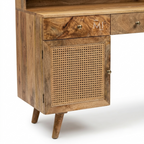 NordicCraft™ Solid Wood Study Desk with Cane Cabinet