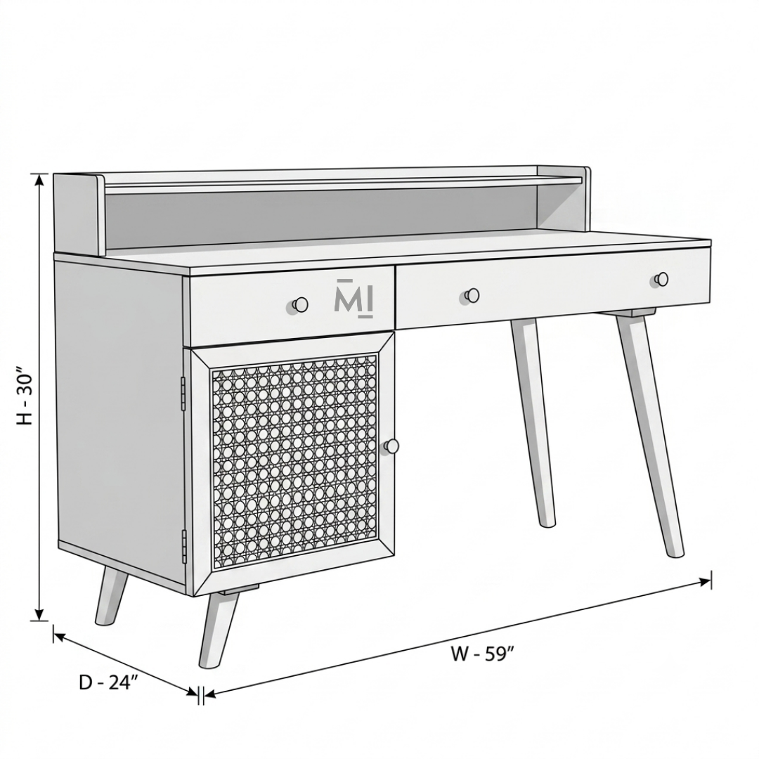 NordicCraft™ Solid Wood Study Desk with Cane Cabinet