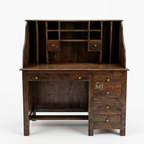 Artisan Solid Wood Study Desk with Built-In Storage Hutch & Side Drawers