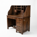 Artisan Solid Wood Study Desk with Built-In Storage Hutch & Side Drawers