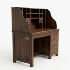 Artisan Solid Wood Study Desk with Built-In Storage Hutch & Side Drawers