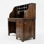 Artisan Solid Wood Study Desk with Built-In Storage Hutch & Side Drawers