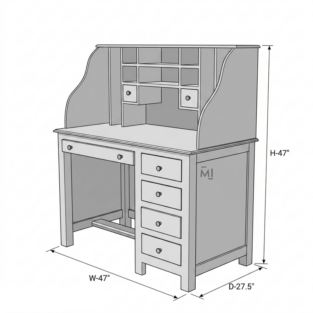 Artisan Solid Wood Study Desk with Built-In Storage Hutch & Side Drawers