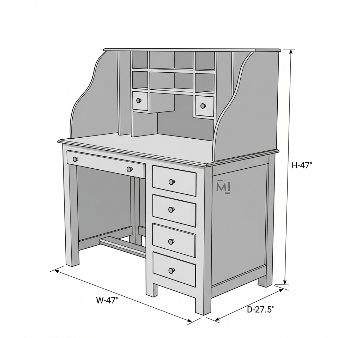 Artisan Solid Wood Study Desk with Built-In Storage Hutch & Side Drawers