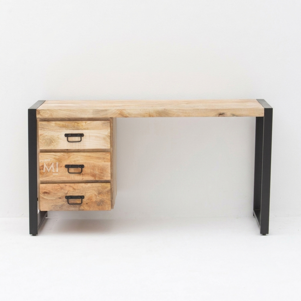 Rowan Industrial Wooden Writing Desk with 3 Drawers
