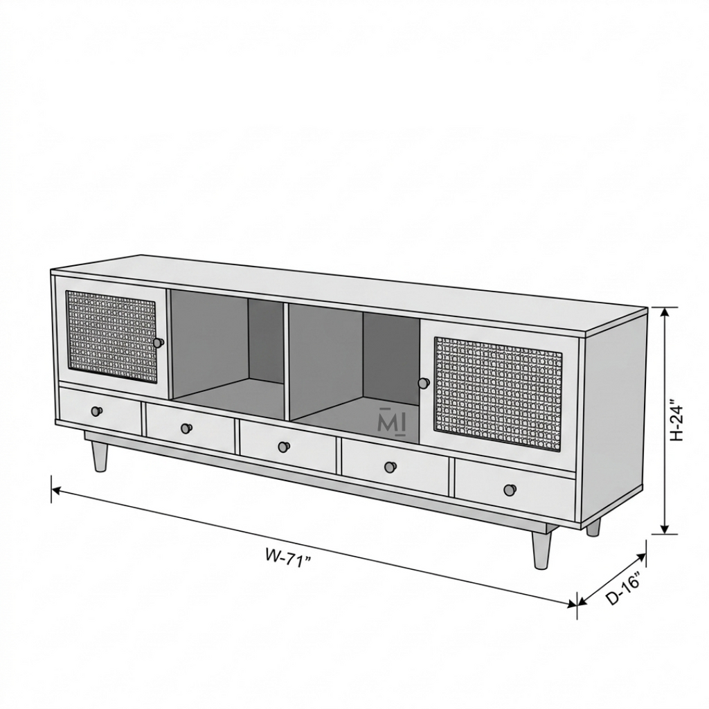 Nordic Cane Luxe TV Unit with Drawers & Storage