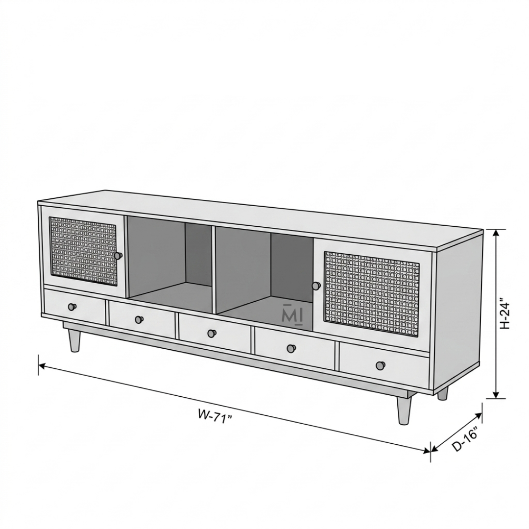 Nordic Cane Luxe TV Unit with Drawers & Storage