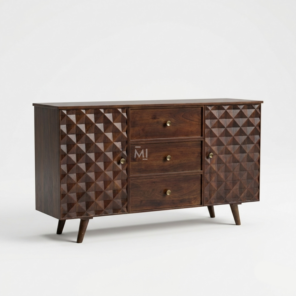 Aurelio Geometric Wooden Sideboard with Carved Fronts