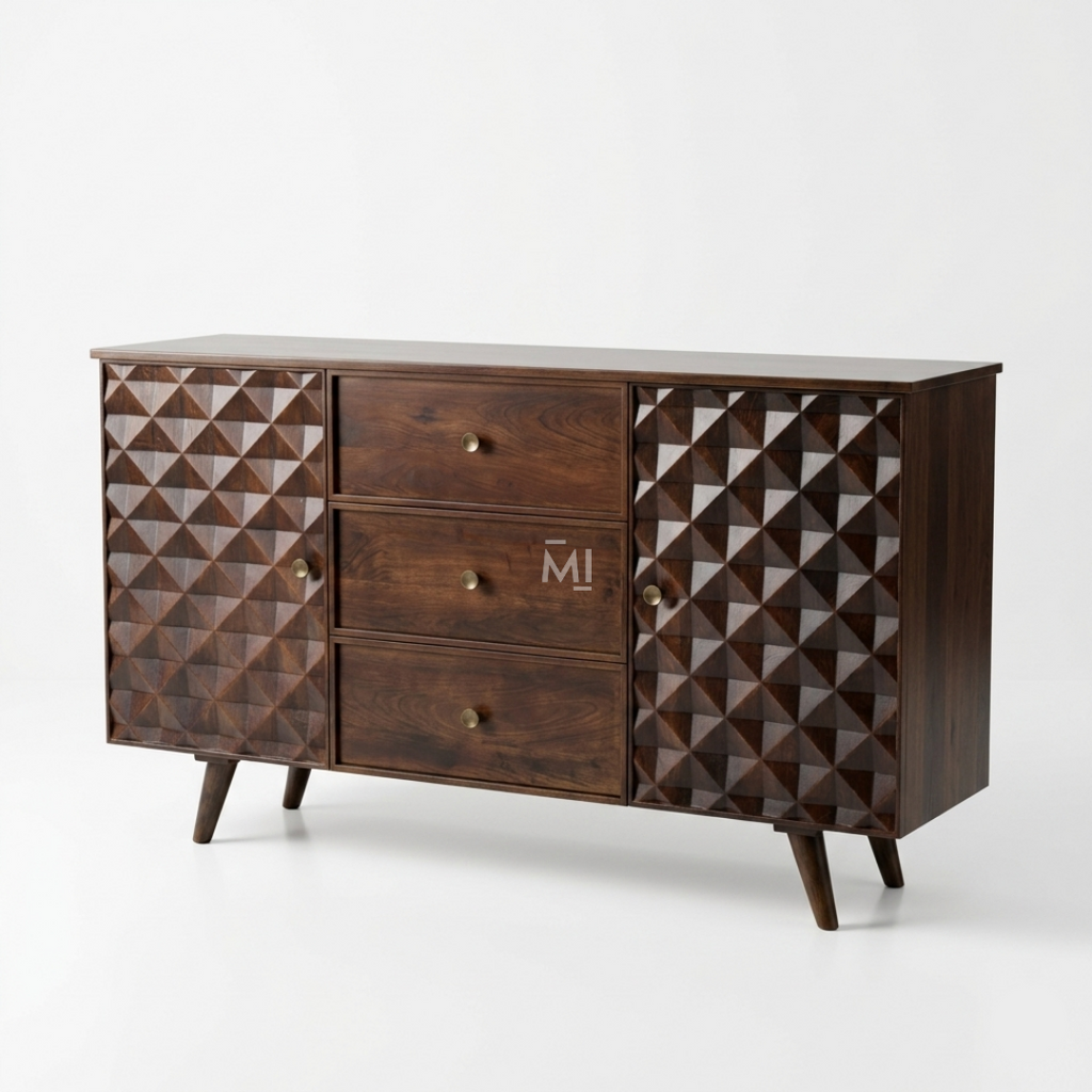 Aurelio Geometric Wooden Sideboard with Carved Fronts