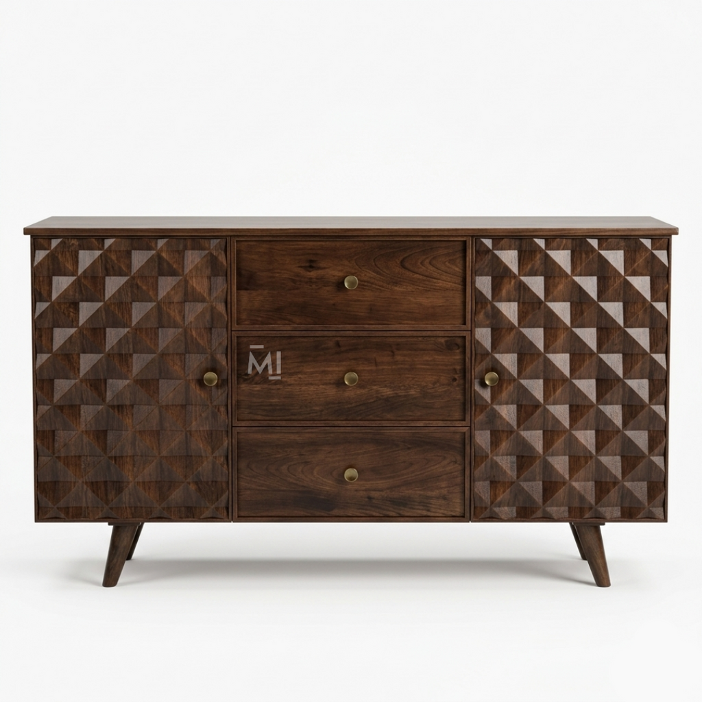 Aurelio Geometric Wooden Sideboard with Carved Fronts