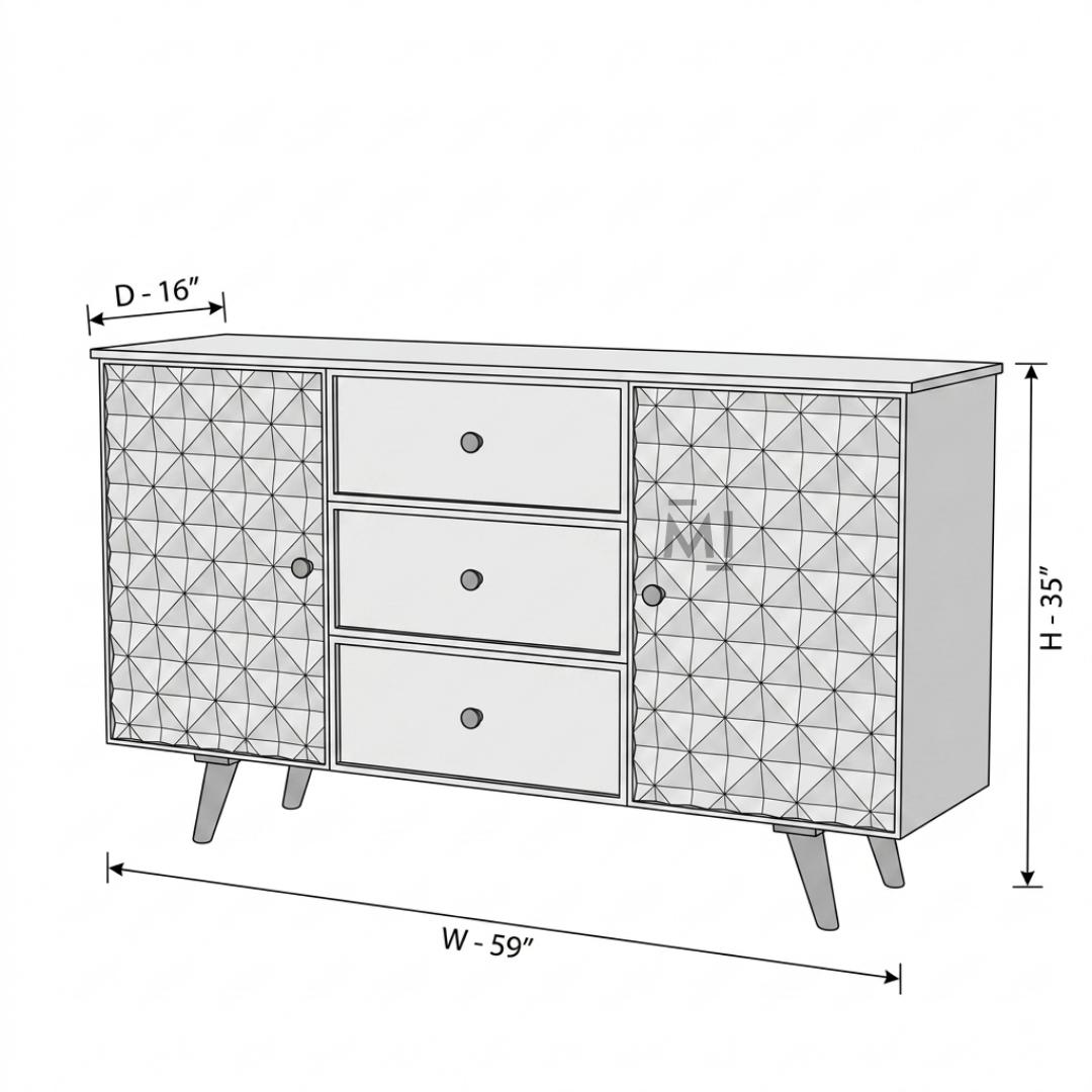 Aurelio Geometric Wooden Sideboard with Carved Fronts