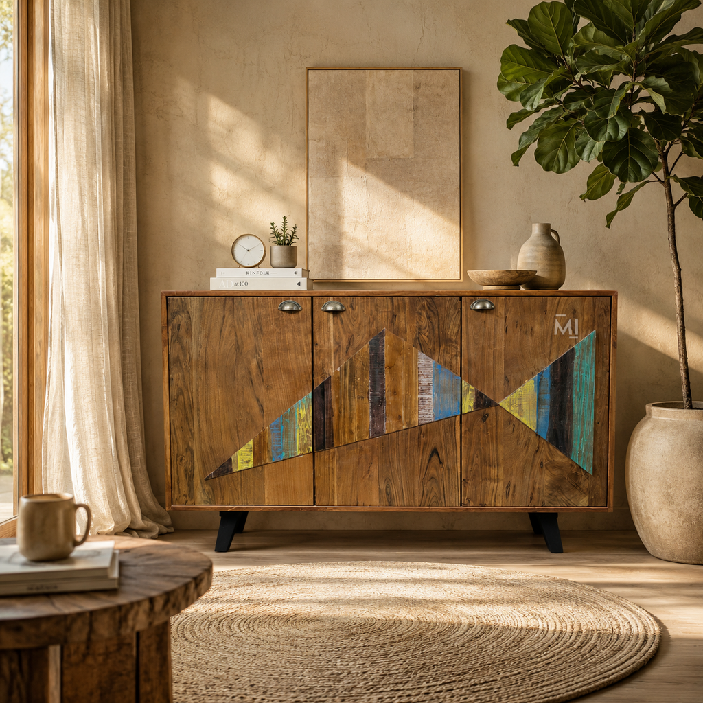 Kaleido Geometric Wood Sideboard Cabinet