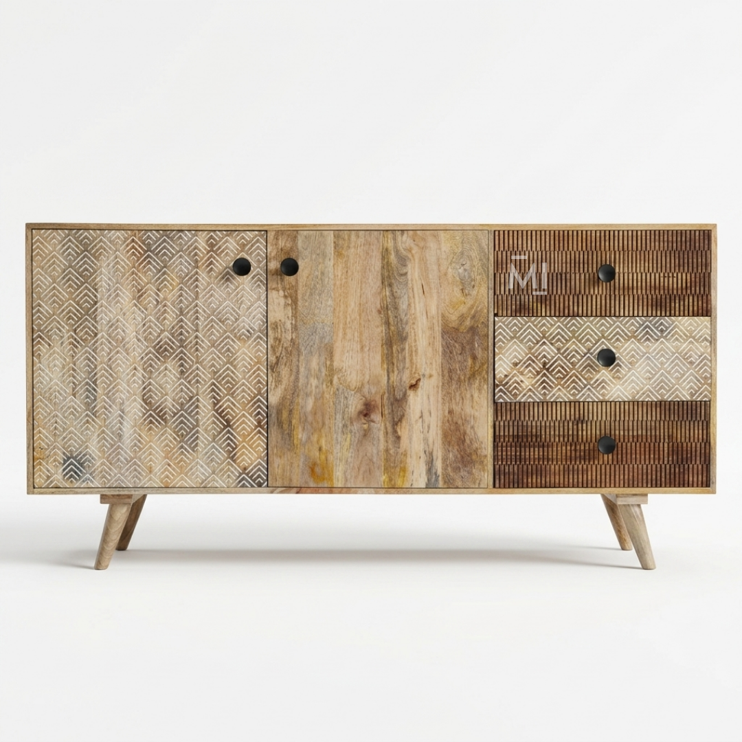 Oslo Chevron Wood Sideboard Cabinet