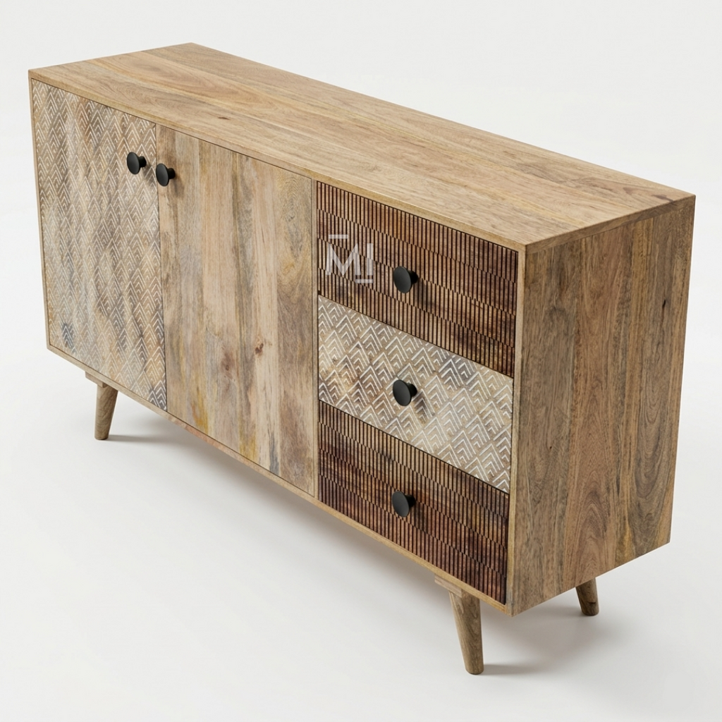 Oslo Chevron Wood Sideboard Cabinet