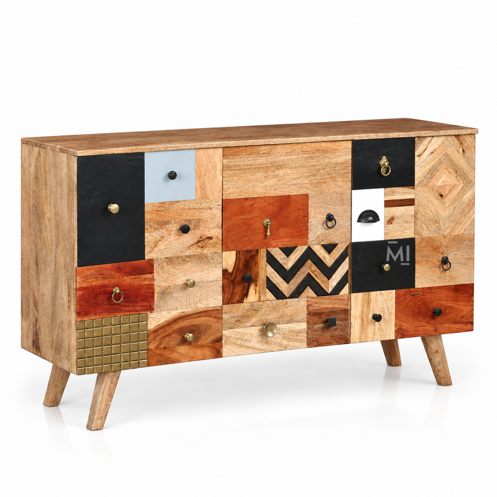 Arden Mosaic Wood Sideboard | Artistic Patchwork Storage Cabinet