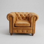 Regal Chesterfield Leather Armchair | Luxury Tan Accent Chair