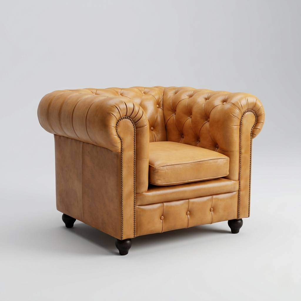 Regal Chesterfield Leather Armchair | Luxury Tan Accent Chair