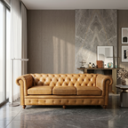 Regal Chesterfield Leather Sofa | Luxury Tan Tufted Couch