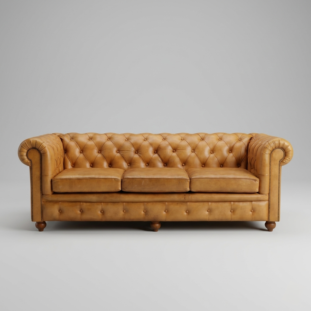 Regal Chesterfield Leather Sofa | Luxury Tan Tufted Couch
