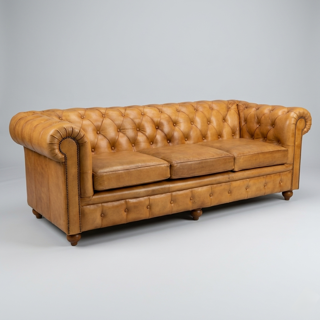 Regal Chesterfield Leather Sofa | Luxury Tan Tufted Couch