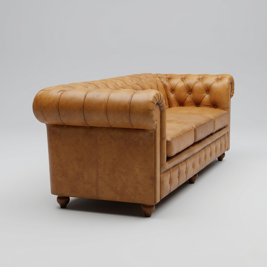 Regal Chesterfield Leather Sofa | Luxury Tan Tufted Couch