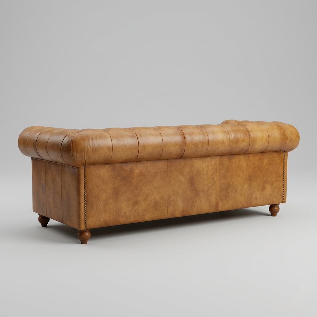Regal Chesterfield Leather Sofa | Luxury Tan Tufted Couch