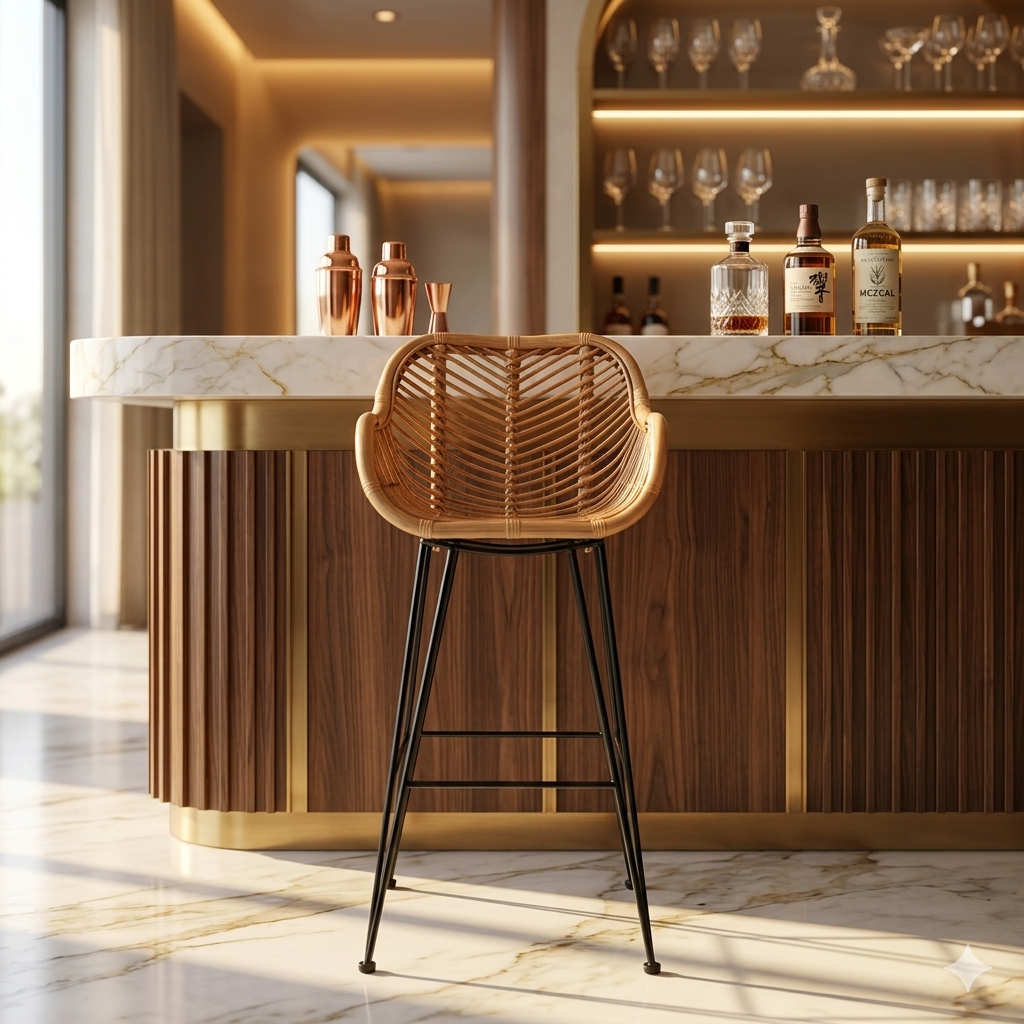 Rivana Rattan Bar Chair | Modern Woven Cane Counter Stool