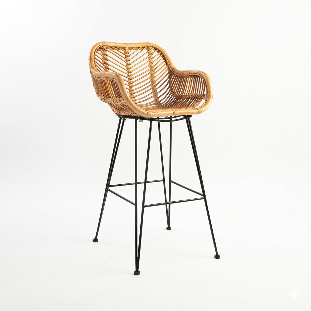 Rivana Rattan Bar Chair | Modern Woven Cane Counter Stool