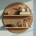 Round Slatted Wooden Wall Shelf | Modern Decorative Display Shelf