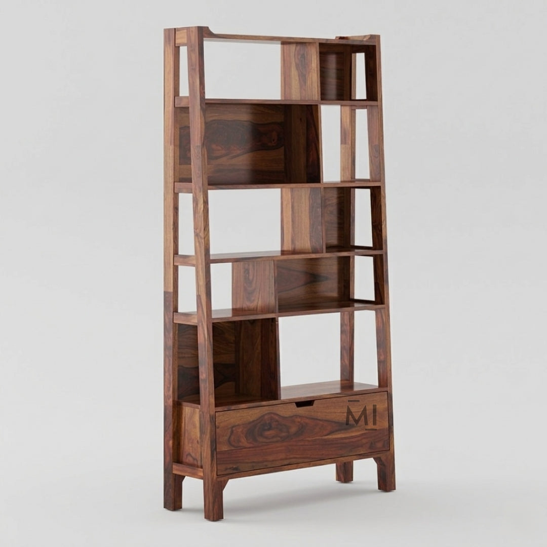 modern wooden bookshelf with storage