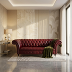Royal Chesterfield Leather Sofa | Luxury Burgundy Tufted Couch