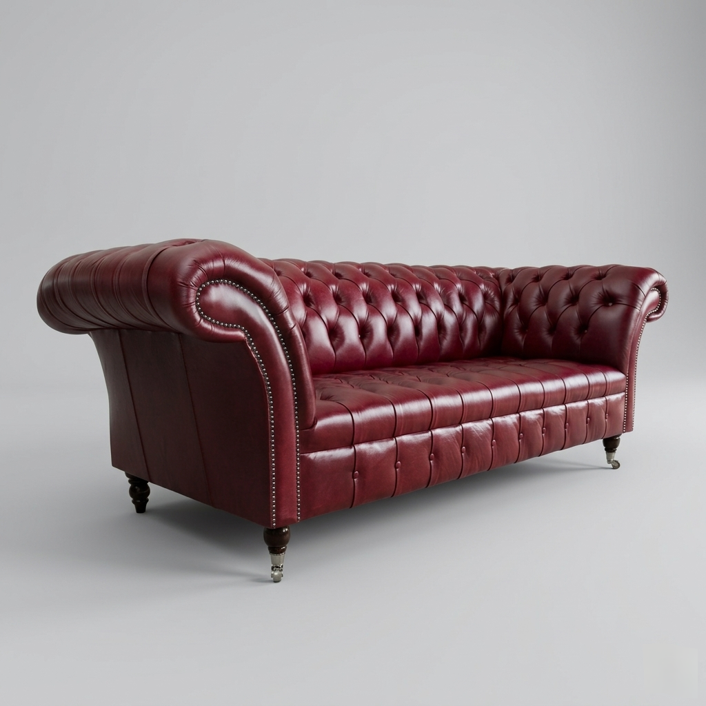 Royal Chesterfield Leather Sofa | Luxury Burgundy Tufted Couch