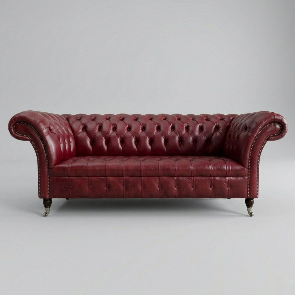 Royal Chesterfield Leather Sofa | Luxury Burgundy Tufted Couch