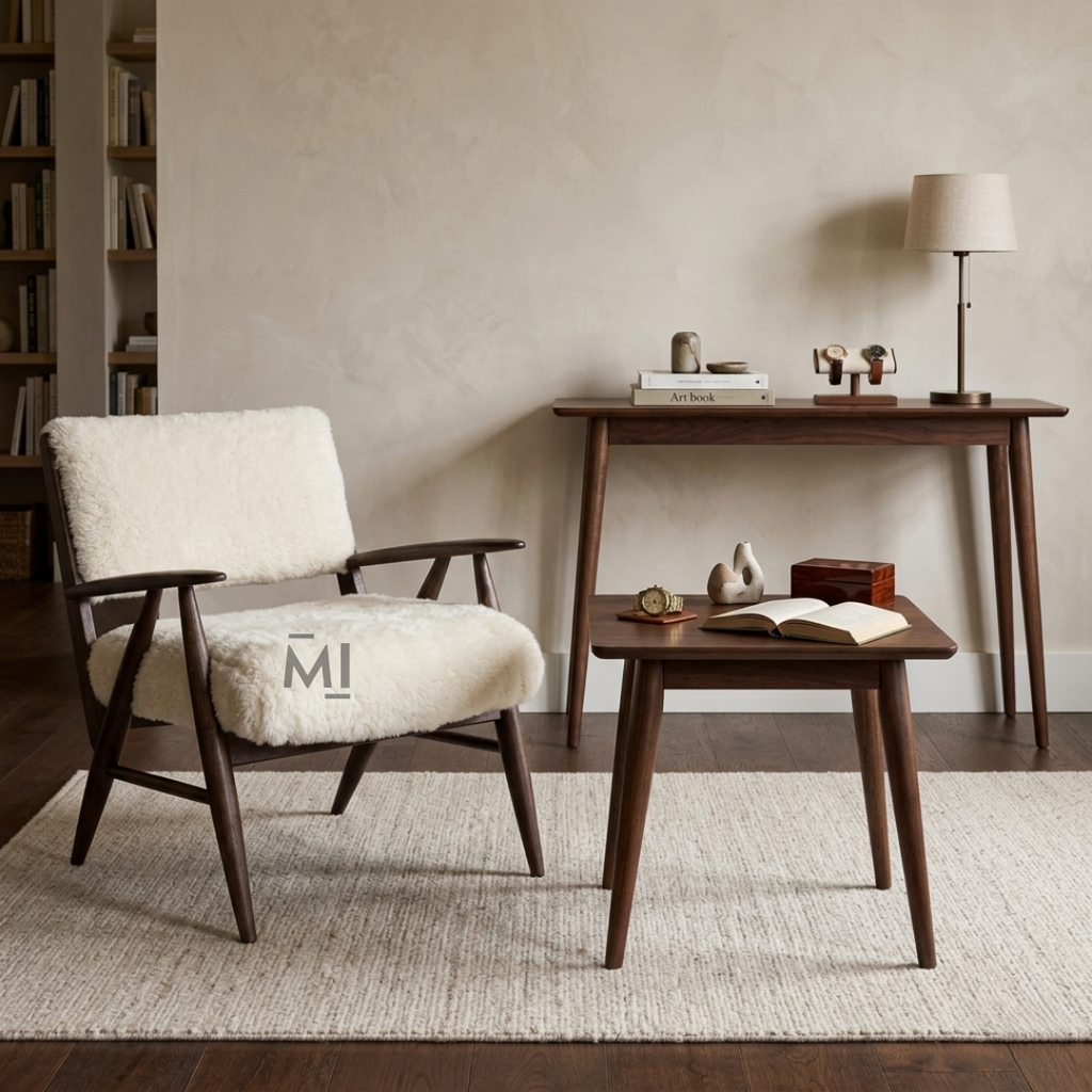 Scandinavian Sherpa Accent Chair with Solid Wood Frame