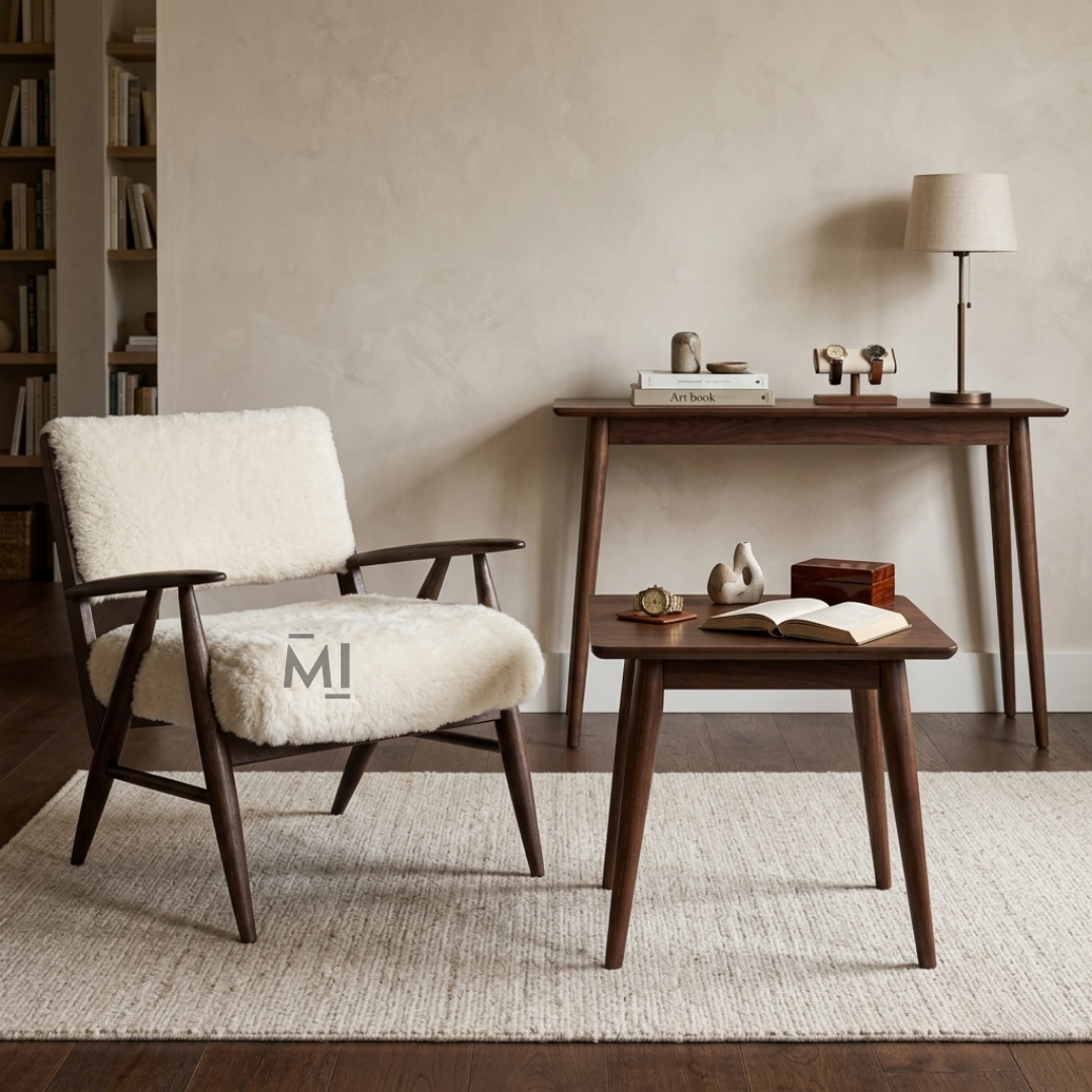 Scandinavian Sherpa Accent Chair with Solid Wood Frame
