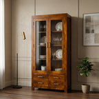 Solid Wood Crockery Cabinet | Glass Display Storage Unit