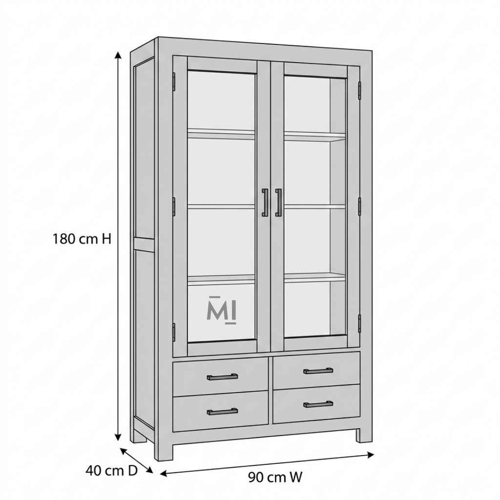 Solid Wood Crockery Cabinet | Glass Display Storage Unit