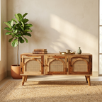 Solid Wood & Rattan Tv Unit | Boho Storage Units