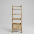 Wooden bookshelf with a drawer on a gray background