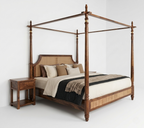 wooden poster bed with cane woven panel luxury bedroom furniture in Jodhpur India