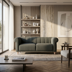 Velmora channel tufted sofa modern 3 seater fabric sofa with curved arms in India