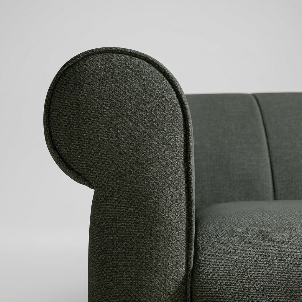 Velmora Channel Tufted Sofa | Modern 3 Seater Fabric Sofa with Curved Arms