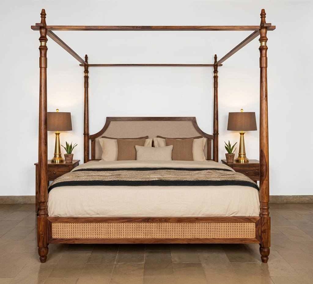 Velmora poster bed modern wooden poster bed for bedroom furniture in India