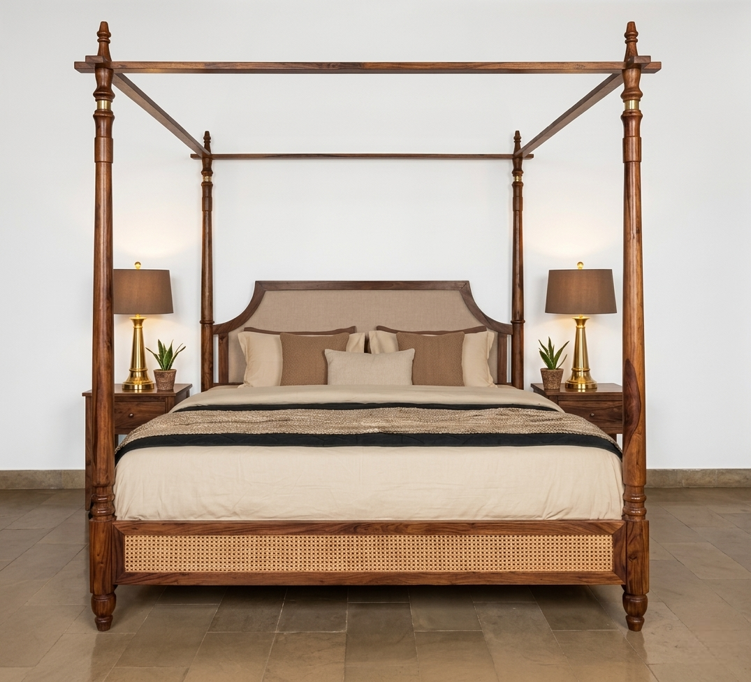 Velmora poster bed modern wooden poster bed for bedroom furniture in India