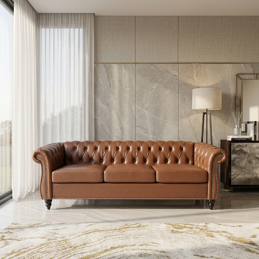 Veltrix Chesterfield leather sofa classic 3 seater tufted luxury sofa in India