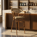 Bentwood upholstered bar chair with curved wooden arms