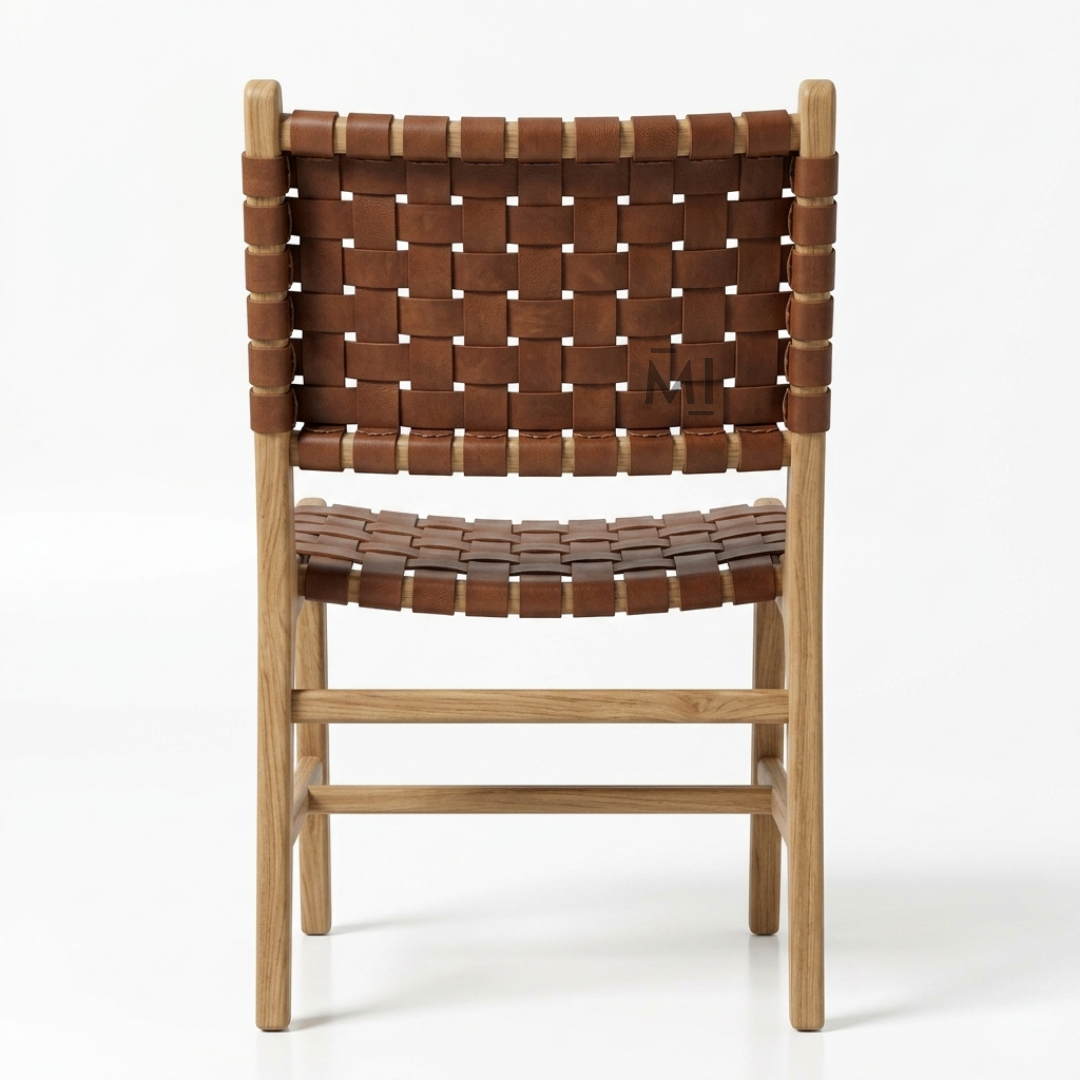 WeaveCraft Solid Wood Dining Chair | Handwoven Leather Dining Seat
