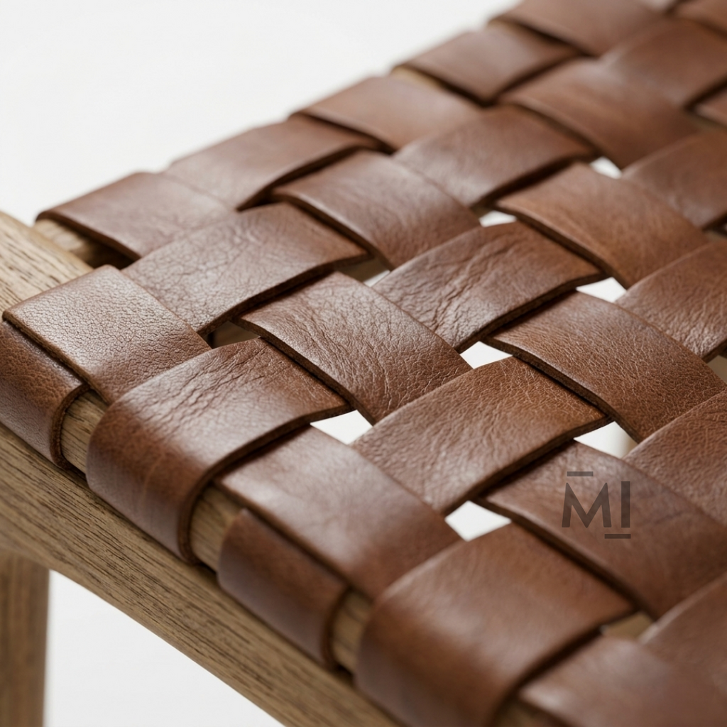 WeaveCraft Solid Wood Dining Chair | Handwoven Leather Dining Seat