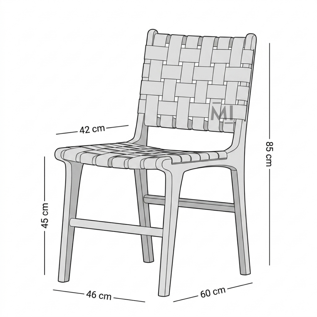 WeaveCraft Solid Wood Dining Chair | Handwoven Leather Dining Seat