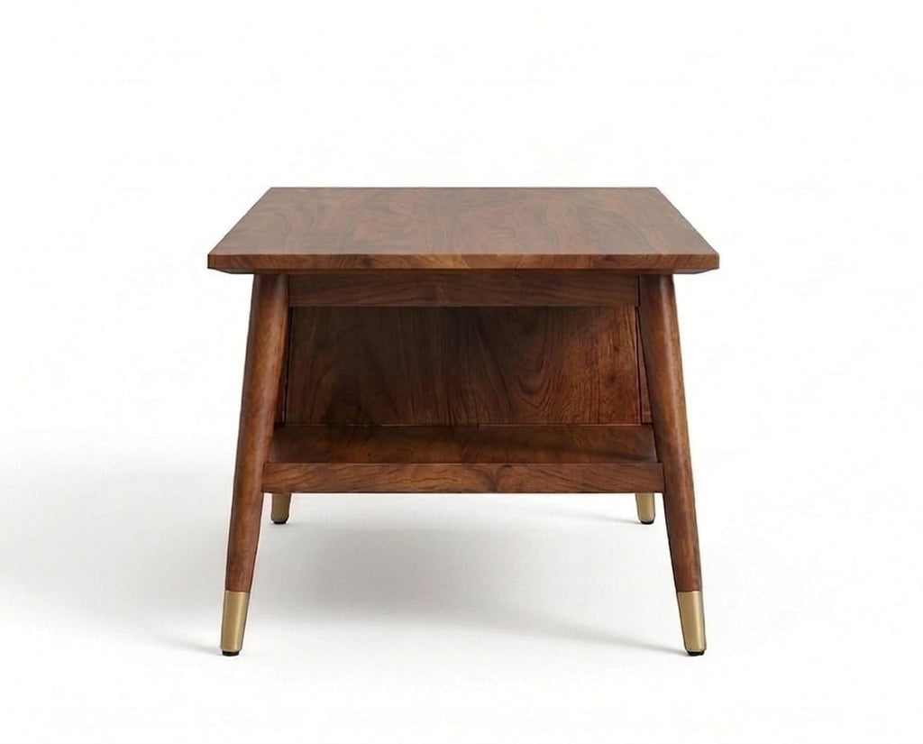 Averra Cane Coffee Table with Drawer & Shelf | Modern Wooden Living Room Center Table
